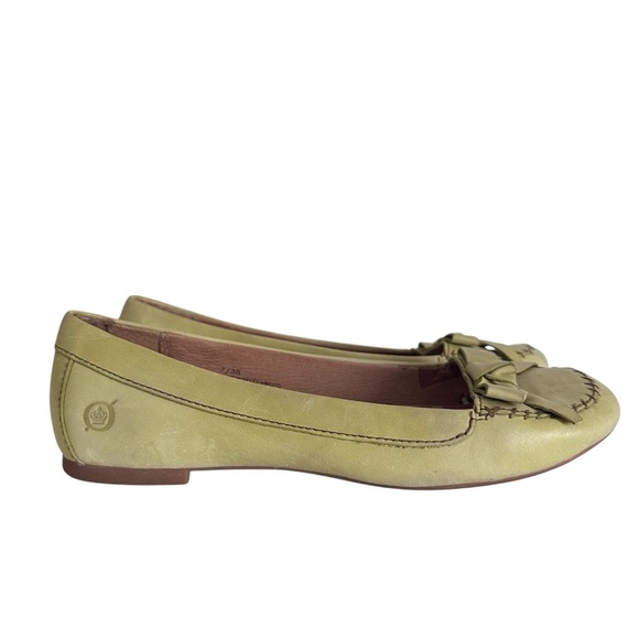 Born Green Leather Loafers with Bow Accent - Picture 4 of 11